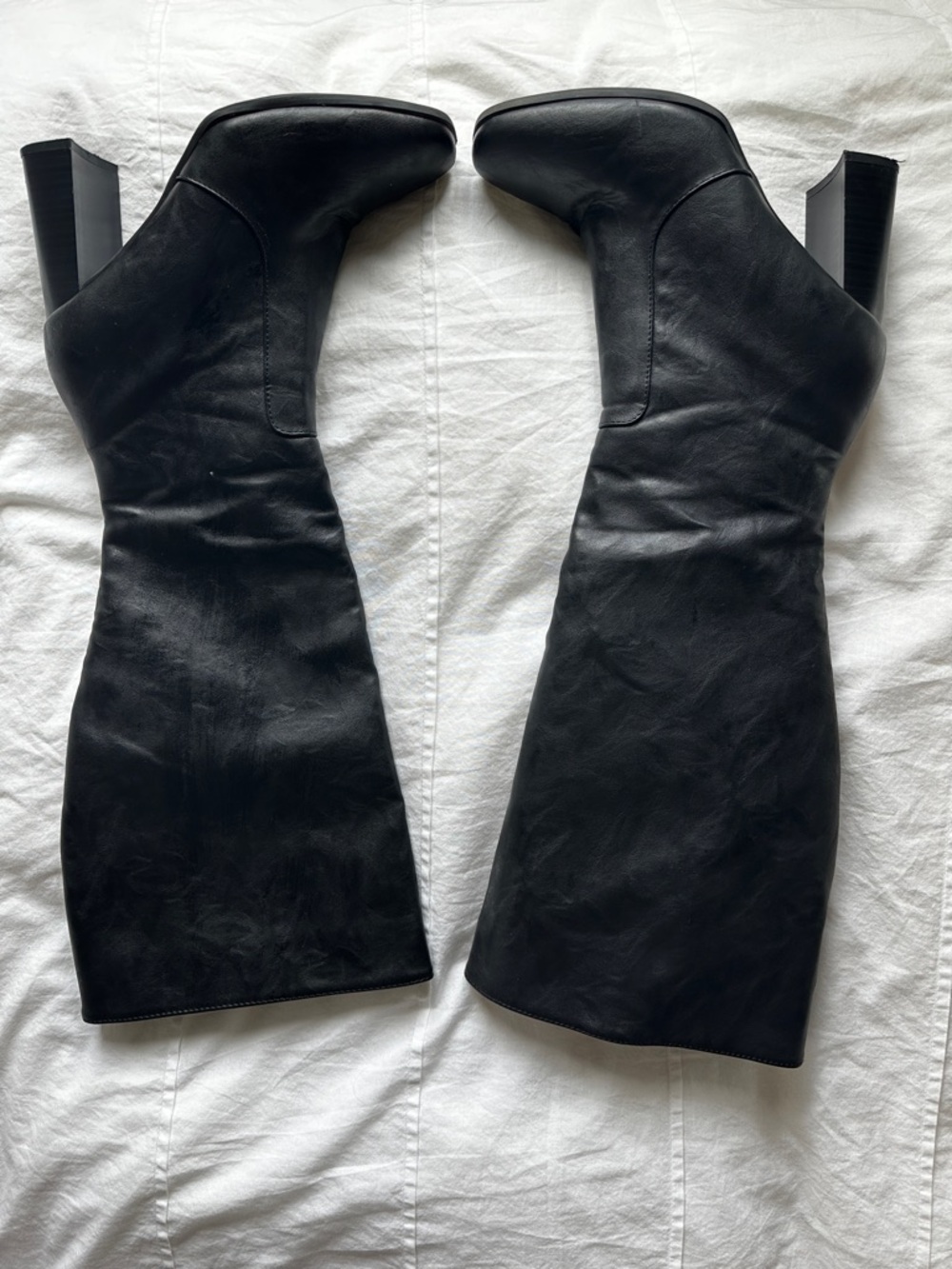 Black Leather Block Heel Boots 8.5 wide calf